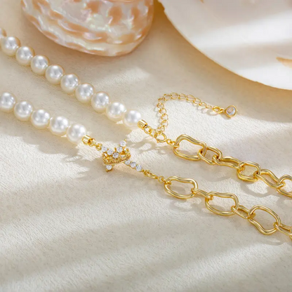 Crown Cross Pearl Paperclip Necklace