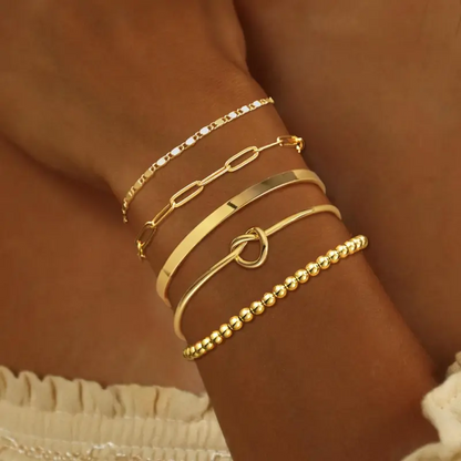 14k 5pc Beaded Knot Bracelet Stack