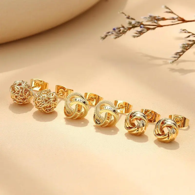 3 Pair Love Knot Earrings