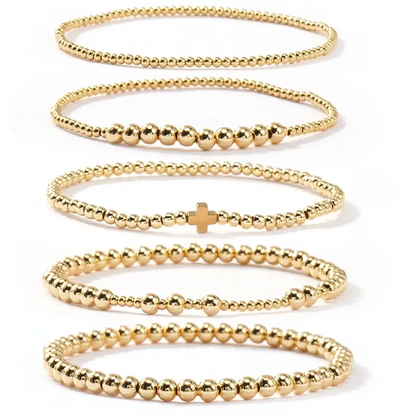 5pc Beaded Cross Bracelet Stack