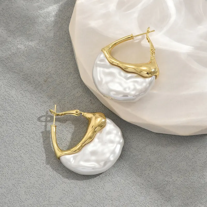Irregular Pearl Hoop Earrings