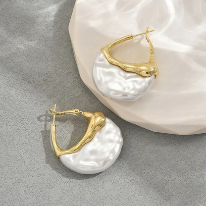 Irregular Pearl Hoop Earrings