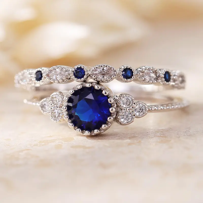 2pc Blue Stone Ring Set