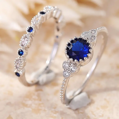 2pc Blue Stone Ring Set