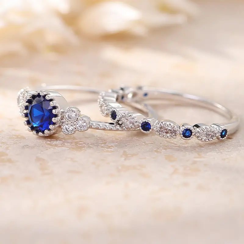 2pc Blue Stone Ring Set