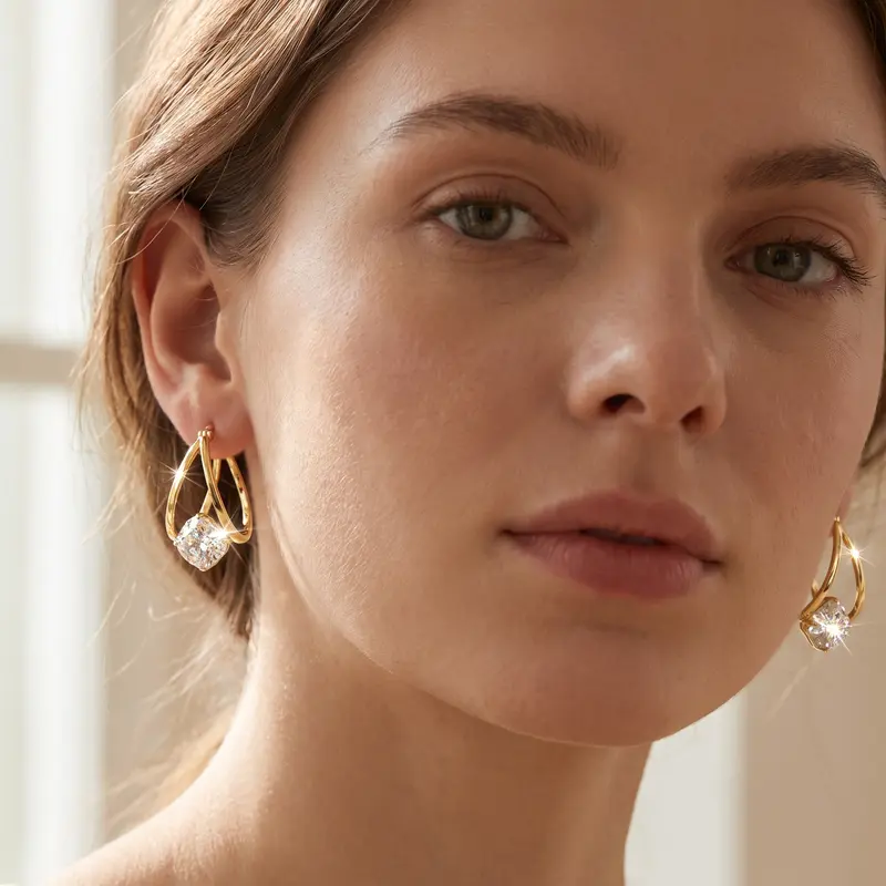 Double Loop Zircon Earrings