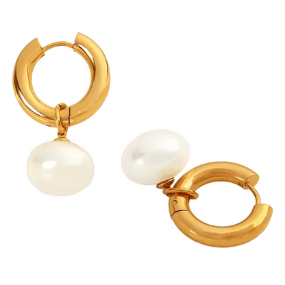 Dangling Pearl Hoop Earrings