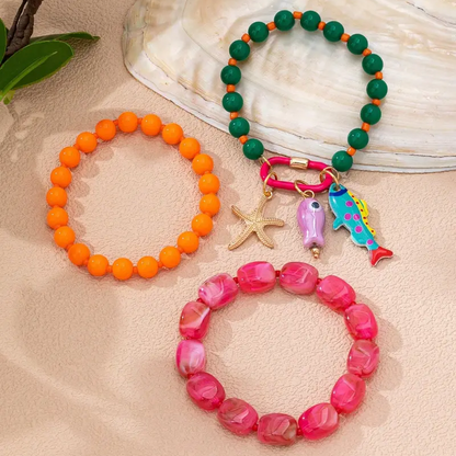 6pc Summer Beaded Charm Bracelets