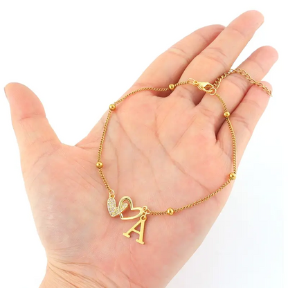 Double Heart Initial Anklet