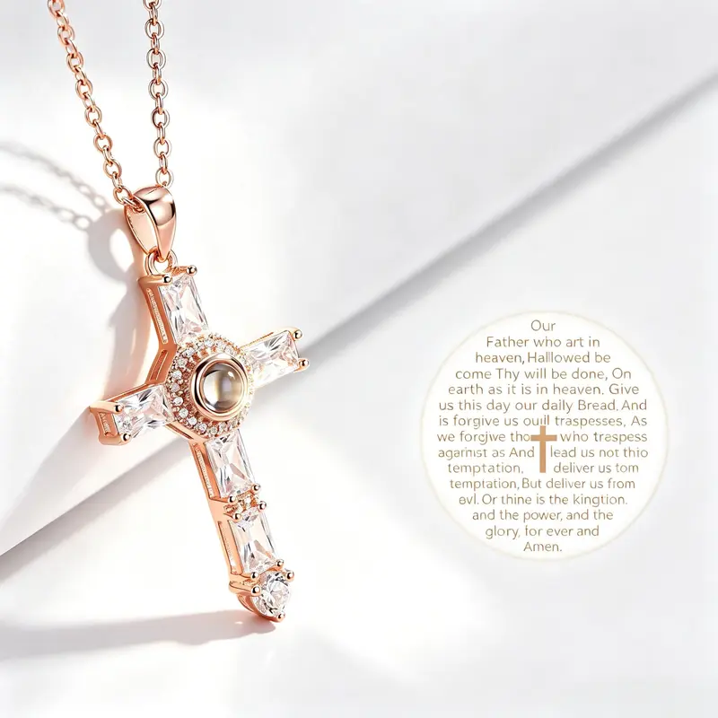 Lord's Prayer Cross Projection Necklace