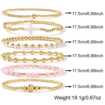 14k 6pc Beaded Stretch Bracelet Stack