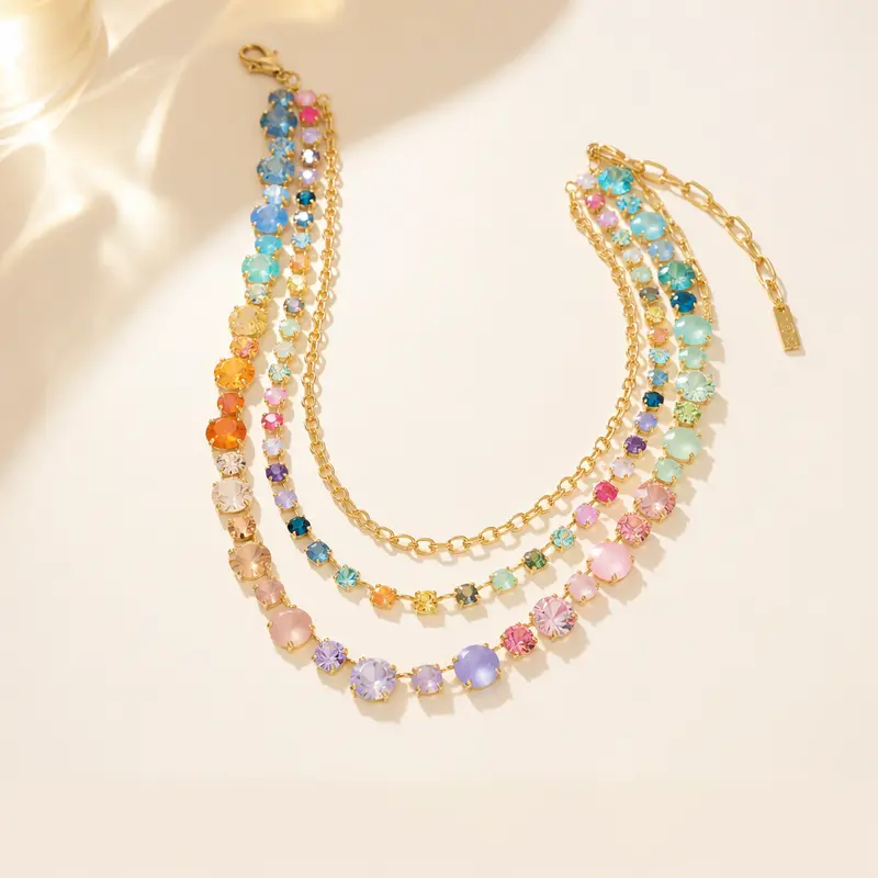 Three Layered Multicolor Statement Necklace