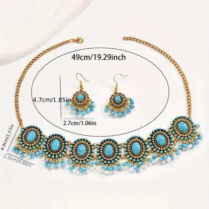 Boho Turquoise Bead Necklace & Earrings Set