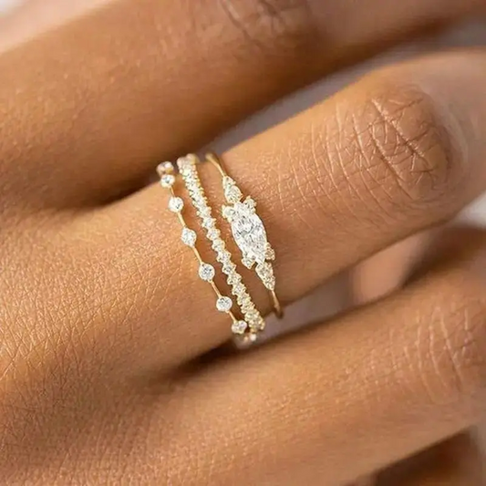 3pc Marquise Cut Stacking Ring Set