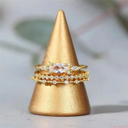 3pc Marquise Cut Stacking Ring Set