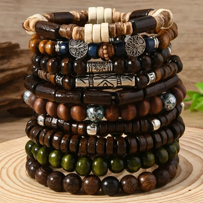 10pc Wooden Beaded Bracelet Set