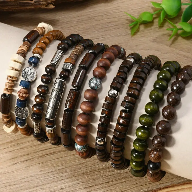 10pc Wooden Beaded Bracelet Set