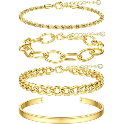 4pc Chunky Cuban Bracelet Set