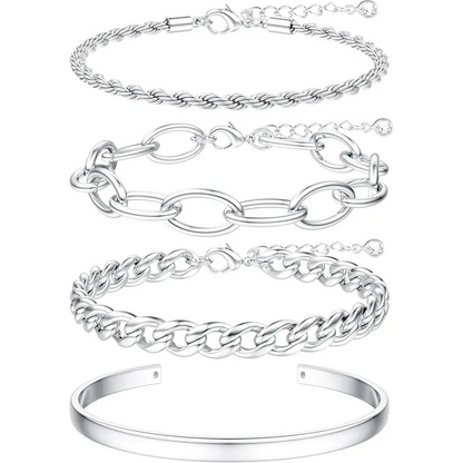 4pc Chunky Cuban Bracelet Set