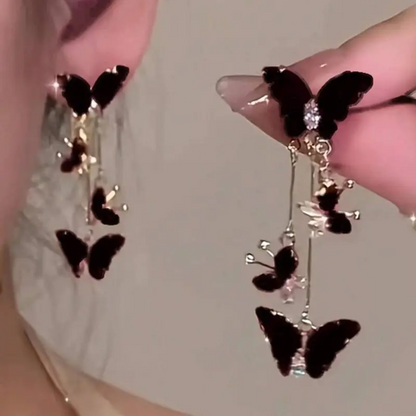 Black Butterfly Tassel Earrings