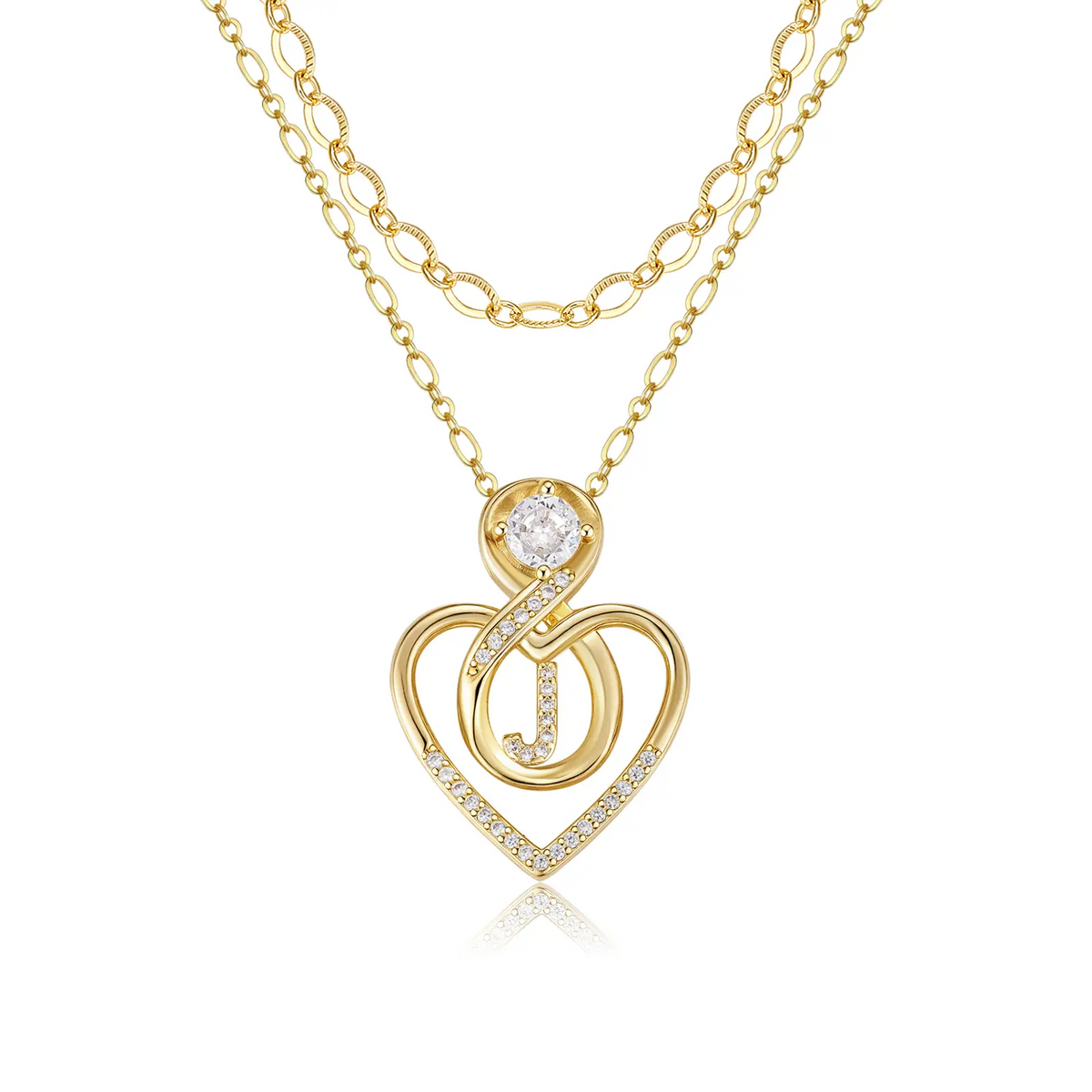 2pc 14k Initial Infinity Heart Necklace Set