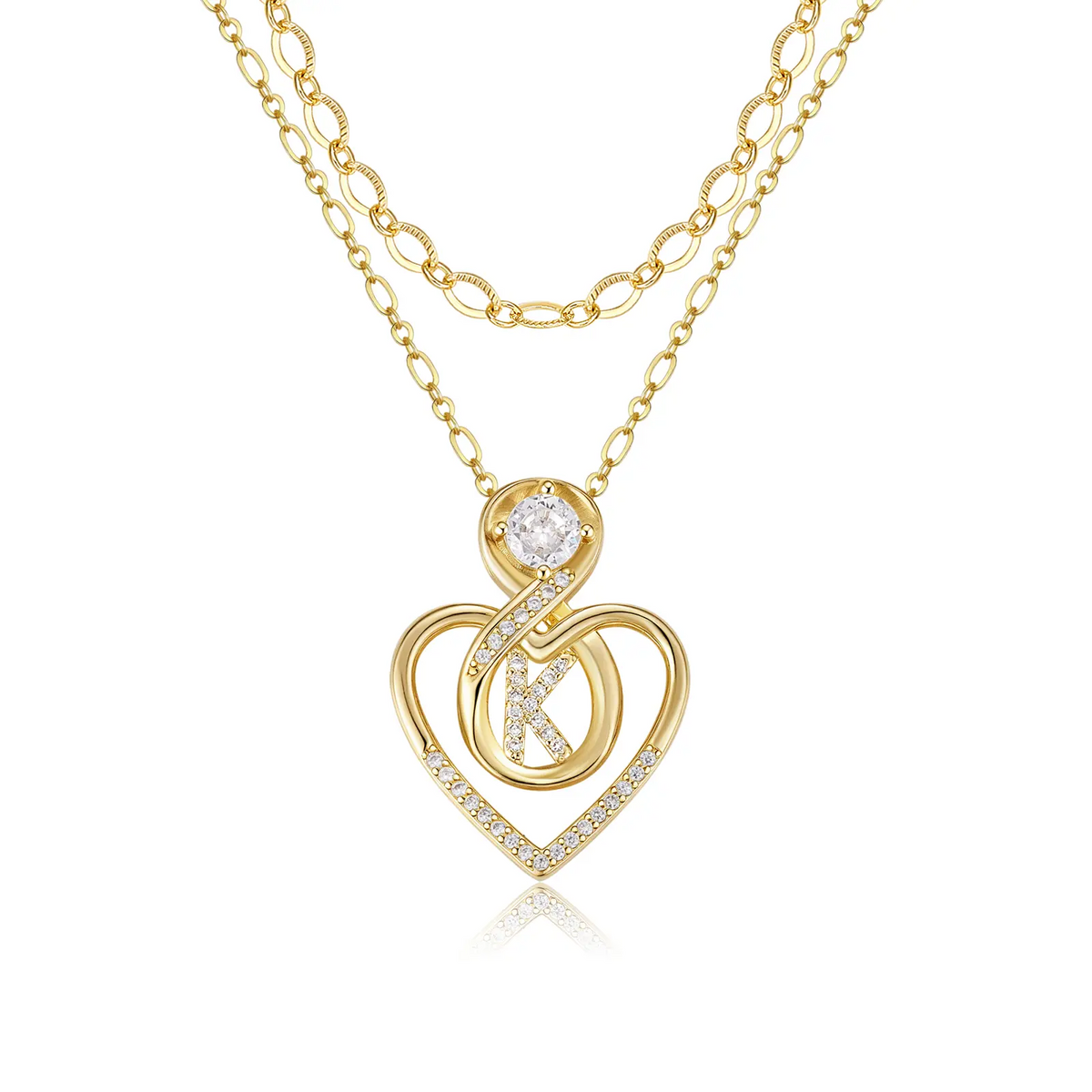2pc 14k Initial Infinity Heart Necklace Set