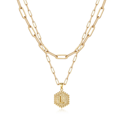 2pc 14k Hexagon Initial Necklace