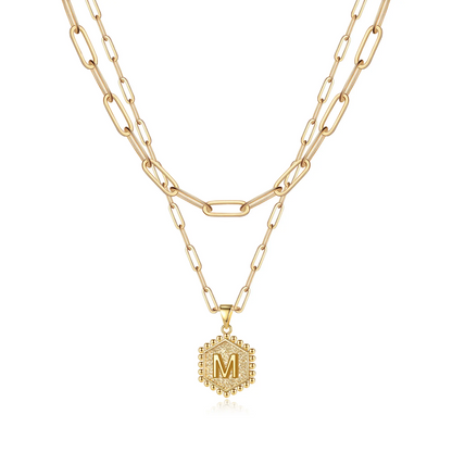 2pc 14k Hexagon Initial Necklace