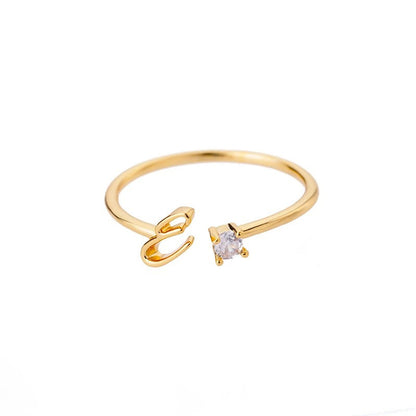 Adjustable Tiny Initial Letter Ring