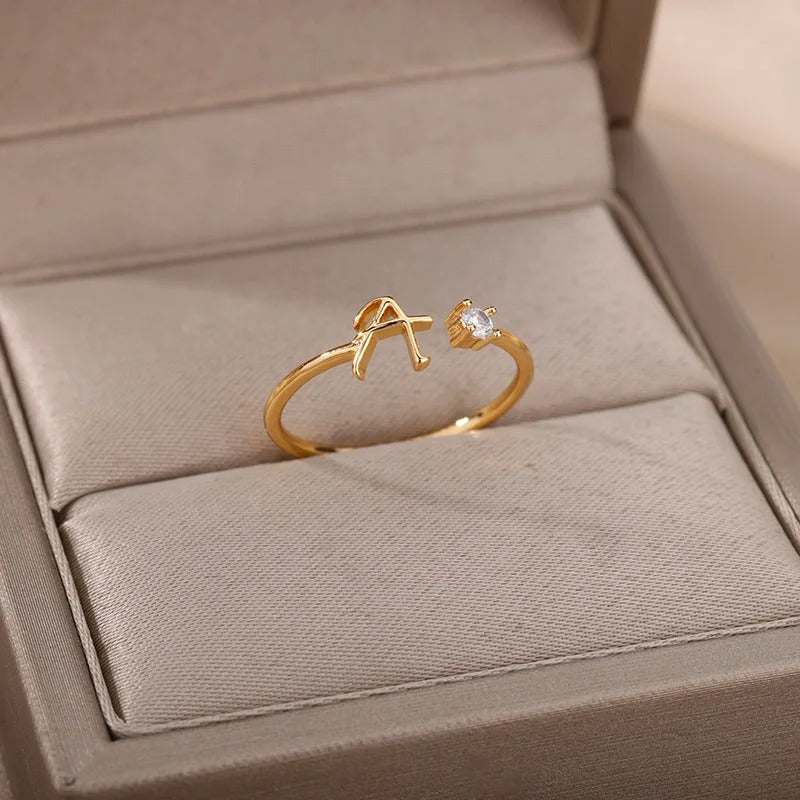 Adjustable Tiny Initial Letter Ring