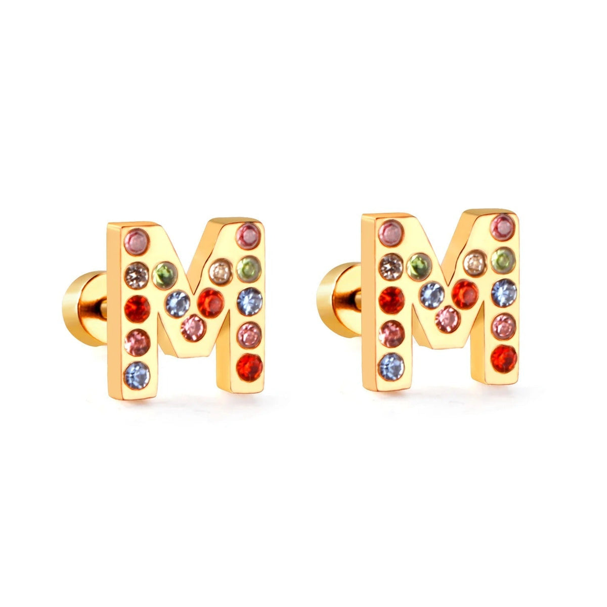 Rainbow Initial Letter Stud Earrings
