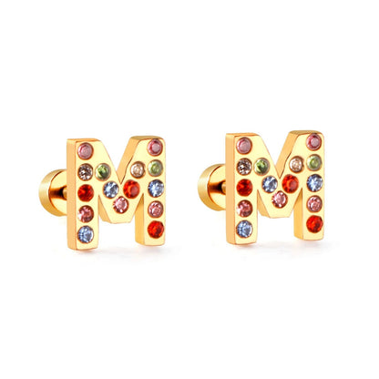 Rainbow Initial Letter Stud Earrings