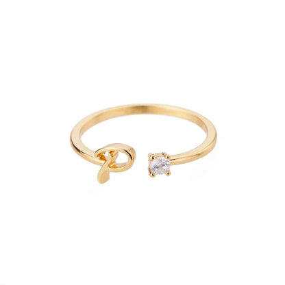 Adjustable Tiny Initial Letter Ring