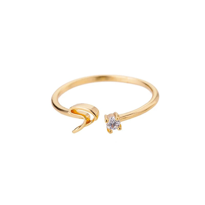 Adjustable Tiny Initial Letter Ring