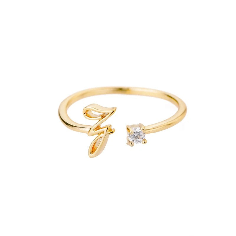 Adjustable Tiny Initial Letter Ring