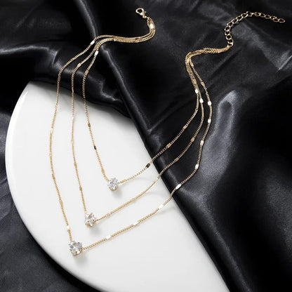 3pc Crystal Love Multilayer Necklace Set