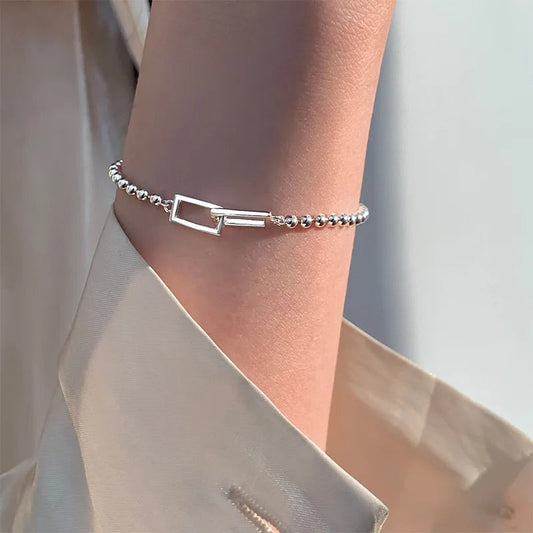 Sterling Silver Geometric Square Beads Bracelet