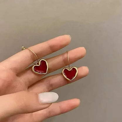 Vintage Red Love Heart Earrings