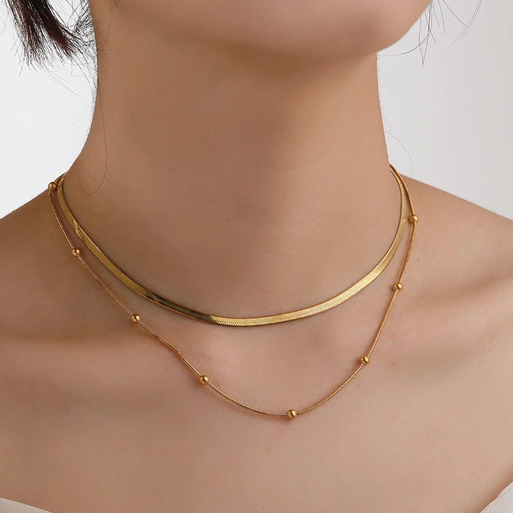 2 Layer Circular Bead Snake Bone Necklace