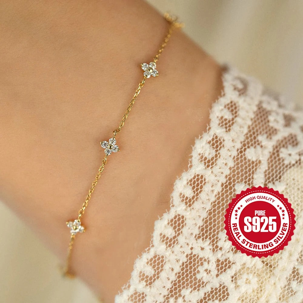 Sterling Silver Diamond Flower Bracelet