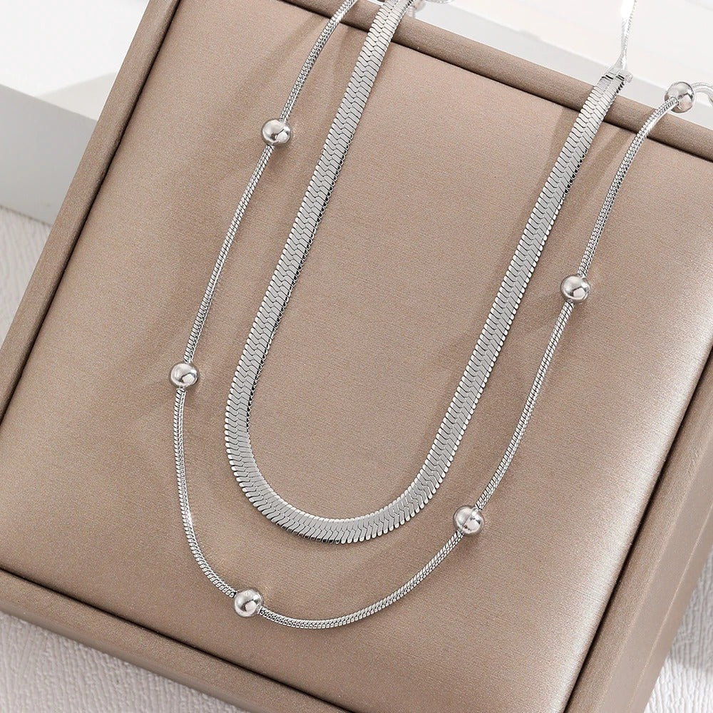 2 Layer Circular Bead Snake Bone Necklace