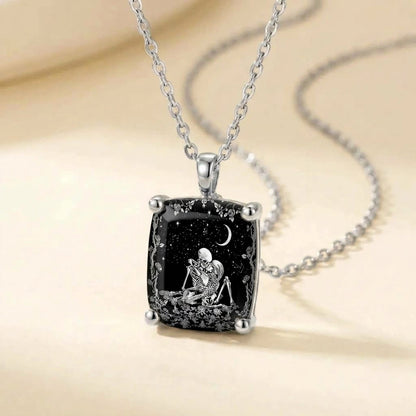Starry Night Couple Skeleton Square Necklace