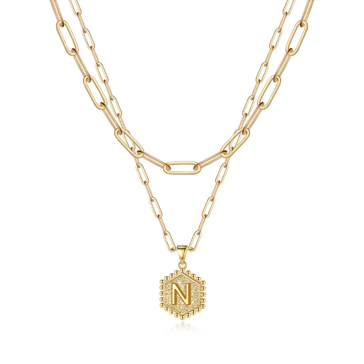 2pc 14k Hexagon Initial Necklace