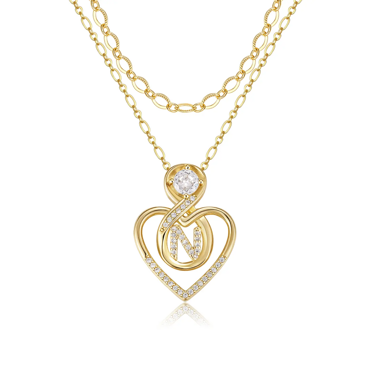 2pc 14k Initial Infinity Heart Necklace Set