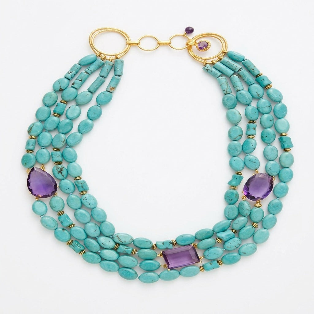 Turquoise & Purple Beaded Necklace