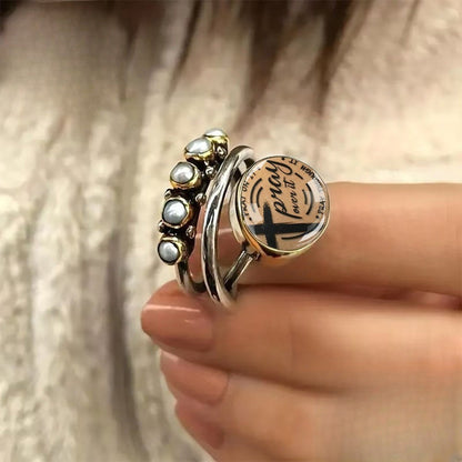 Faux Pearl & Cross Prayer Ring Set