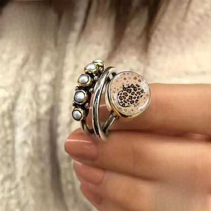 Leopard Print Faux Pearl Stackable Ring