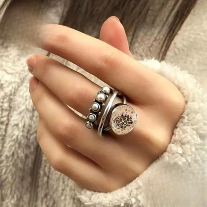 Leopard Print Faux Pearl Stackable Ring
