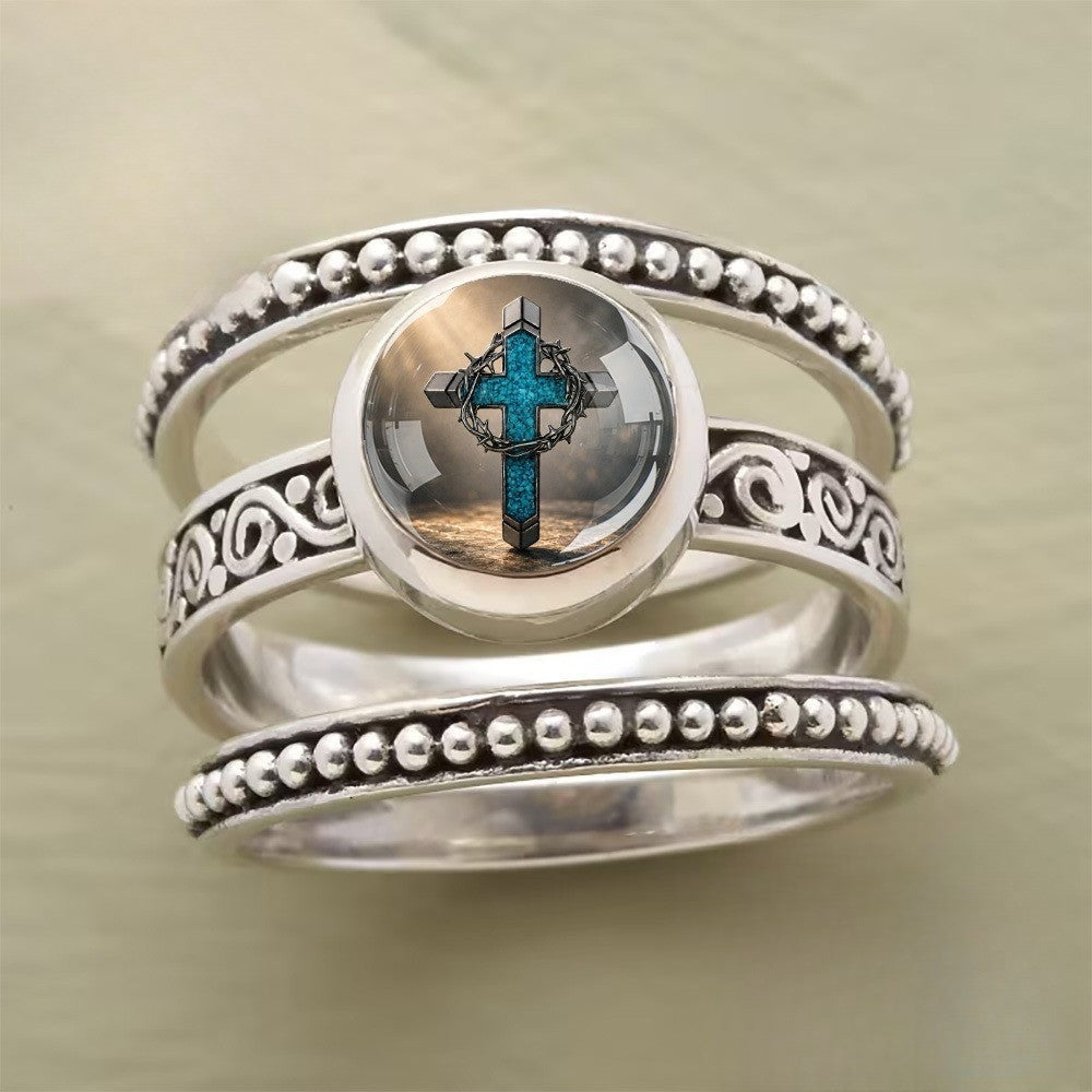 Blue Cross & Crown Ring Set