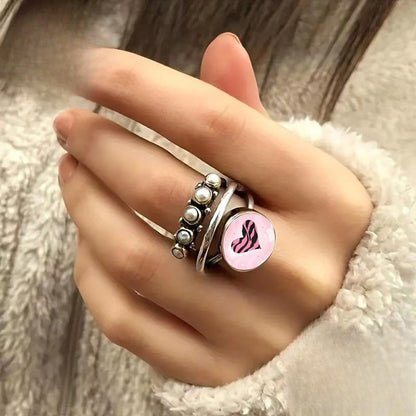 Pink Zebra Heart & Faux Pearl Ring